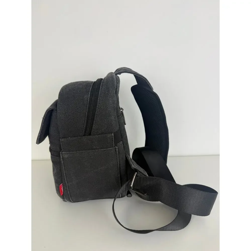 Cwatcun Camera Photography Canvas Water Resistant DSLR Sling Bag Black Small